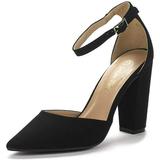 Dream Pairs Women Ankle Strap Pump Shoes Pointed Toe High Chunky Heel Dress Pump Shoes Coco Black/Suede Size 7
