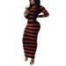 Long Sleeve Print Striped Long Maxi Dress For Women Slim Fit Party Evening Cocktail Pencil Long Dress Casual Bodycon Dress