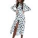 Sexy Dance Women Floral Button Down Collar Dresses Vintage Polka Dots Tie Belted Shirt Dress Ladies Maxi Dress