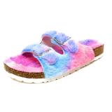 Womens Slippers Double Strap Faux Fur Slippers Double Buckle Open Toe Sandals Womens Cotton Candy 10