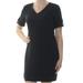 RALPH LAUREN Womens Black Cuffed Button Sleeve Short Sleeve V Neck Above The Knee Sheath Wear To Work Dress Size 8
