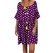 Jocestyle Women Star Print Dress Round Neck Short Sleeve Loose Dailywear (Purple M)