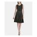 CALVIN KLEIN Womens Black Striped Sleeveless Jewel Neck Knee Length Sheath Dress Size: L