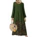 Vintage Women Autumn Floral Print Splicing Dress Fake Two Pieces O Neck Long Sleeve Button Holidays Maxi Dress