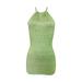 Promotion Clearance Green Y2K Dress Loose Hip-back Halter Sling Sleeveless Sweater Knitted Beach Party Dress Summer Sexy Womens Maxi Dresses Green L