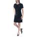 TOMMY HILFIGER Womens Black Sequined Faux Fur Short Sleeve Jewel Neck Above The Knee Sheath Party Dress Size: 4
