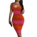 Womens Bodycon Tie-Dye Gradient Dress Casual Slim Fit Party Sleeveless Vest Midi Dresses Clubwear