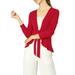 Allegra K Junior's Tie Front Ruffled Hem Crop Knit Cardigan Red XL