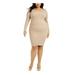 PLANET GOLD Womens Gold Glitter Long Sleeve V Neck Midi Body Con Party Dress Size 2X