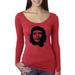 Che Guevara Face Sihouette Famous People Womens Scoop Long Sleeve Top, Vintage Red, Medium