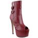 Generation Y Women's Peep Toe Stiletto Platform High Heel Boots Red Leather Size 7.5