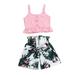 HUJUKULUDUSU Flamingo Kids Baby Girls Clothing 2pcs Set Baby Girls Floral Vest Camisole Crop Tops +Short Pants Outfits Summer Clothes Set