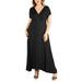24seven Comfort Apparel Empire Waist V Neck Plus Size Maxi Dress, P011624, Made in USA