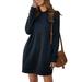 Women's Long Sleeve Pocket Casual Loose T-Shirt Dress Solid Color Round Neck Pullover Sweatshirt Ladies Plain Tunic Blouse Dresses Tops