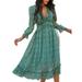 Sexy Dance Summer Boho Maxi Dress for Women Flare Short Sleeve Empire Waist Ruffle Frilly Sundress Casual Swing Dress Green L