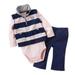 Carters Infant Girls 3 Piece Set Pink & Blue Stripes Vest Creeper & Leggings