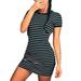 Yinrunx Women's Summer Bodycon Dress/ T Shirt Dresses for Women/ T-shirt Dress/ Mini Dress Women's Casual Short Sleeve Striped Bodycon T Shirt One-step Skirt, Round- Neck Slim Thin T-shirt Dress
