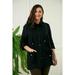 RMG Pocket Detailed Linen Plus Size Black Trench Coat RMG00142