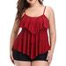 Womenâ€™s Tankini Swimsuit Layered Ruffle Beach Swimwear Two Piece Plus Size Bathing Suit with Short