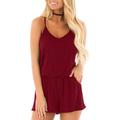 Women's Solid Color Jumpsuit Summer Loose V Neck Spaghetti Strap Short Jumpsuit Rompers