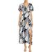 French Connection Womens Asha Floral Print Tiered Sleeves Midi Dress