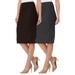 Women's High Waist Stretch Pull On Casual Office Soft Pencil Midi Skirt (Pack of 2) Brown-Charcoal S