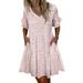 UKAP Women Summer V Neck Mini Dress Short Sleeve Loose Swing Dress Summer Beach Holiday Casual Sundress