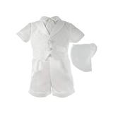 Little Angels Christening Baptism Baby Boy Cross Dobby Shawl Collar Short Set with Matching Hat
