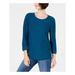 KAREN SCOTT Womens Blue Heather 3/4 Sleeve Jewel Neck T-Shirt Top Size XS