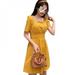 Pretty Comy Women Summer Dress Elegant Plus Size Square Neck Short Sleeve