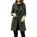 Women Winter Coat Solid Color Lapel Double-breasted Casual Long Sleeve Warm Wool Slim Coat Brown 2XL