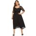 Women Plus Size Long Dress Chiffon Lace Patches Half Sleeve Slim Elegant Large Size Party Midi Dress Dark Blue/Black