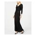 CALVIN KLEIN Womens Black Sequined Gown 3/4 Sleeve V Neck Full-Length Evening Dress Size 16
