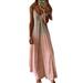 AngelBee Women Casual Slip Gradient Color Dress Deep V Neck Sundress (Gray Pink 2XL)