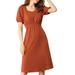 Allegra K Women's Vintage Sweetheart Neck Short Puff Sleeve Smocked Front Dress