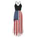 QunButy American Flag Dress Women July 4th Sleeveless V Stripe Casual Dress Patriotic Independence Long Dresses