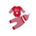 Xingqing Newborn Baby Girls Boys First Xmas Cartoon Printed Romper Trousers Hat Outfit Set 0-18 Months