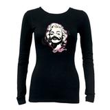 Junior's Marilyn Monroe Mustache Black Long SLV T-Shirt 2X-Large Black