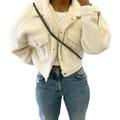 Female Winter Warm Soft White Velvet Short Jacket Ladies Casual Long Sleeve Turn-Down Collar Fleece Coat
