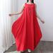 Tomshoo Women Maxi Sleeveless Tunic Dress Plus Size Pockets O Neck Solid Loose Mori Swing Tank Dress White/Red