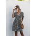 GadgetVLot Womens Printed Dress Sundress Pocket Polka Dot V-Neck Button down Ruffle Mini