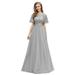 Ever-Pretty Juniors A-line Mesh Ruffle Sleeves Maxi Cocktail Gown for Junior 09043 Gray US10