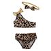 Seyurigaoka Little Girls 3PCS Bikini Set, Leopard Crop Bra, Back Bow Panty, Bow Hair Band