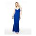 B DARLIN Womens Blue Lace Zippered Spaghetti Strap V Neck Maxi Sheath Evening Dress Size 11\12