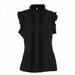 HULKLIFE Women Solid Sleeveless Lace Stand Collar Pleated Slim Shirt