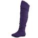 Dailyshoes Women's Fashion-Hi Over the Knee Thigh High Flat Slouch Boots Purple, 5 (M) US