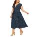 Avamo Dots Printed Dress Summer Short Sleeve Plus Size Dress Party Sundress High Waist Button Front Boho Dresses
