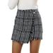 WomenÂ´s Casual Style Fall Plaid Mini Skirt Set Casual Mid Waist Above Knee Raw Hem Wrap Tweed Short Skirt