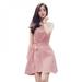 Clearance Promotion Cotton Linen Vintage Dress Women Summer Pink Bow Office Party Dress Casual Flowy Slim Bow Sundress Vestidos