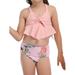 Listenwind Little Girls 2PCS Bikini Set Sling Floral/Solid Ruffle Hem Crop Front Knot Top Low Cut Polka Dot/Floral/Striped Panty Set